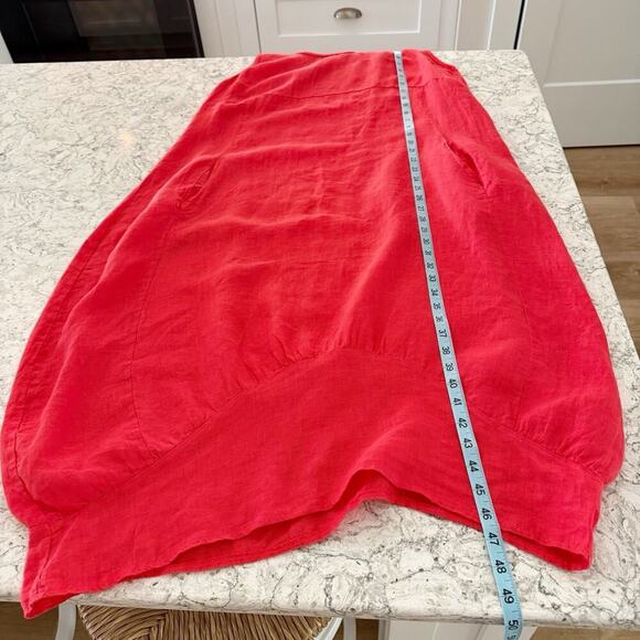 Rosemarie Sz L Linen Dress Coral Red Shift Sleeveless Lagenlook Boho Natural - Picture 14 of 16
